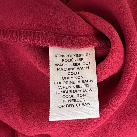Loft Womens Chiffon Blouse Size Small Red Long Sleeve Pullover Blouson Hem - Picture 7 of 7